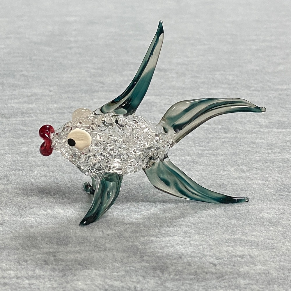 Whimsical Art Glass Goldfish Figurine - Clear Sculpture‎ with Red Lip Accent